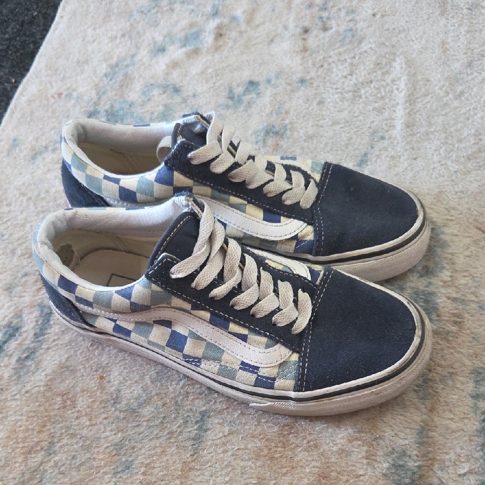 Vans Blue and White Checkered Sneakers